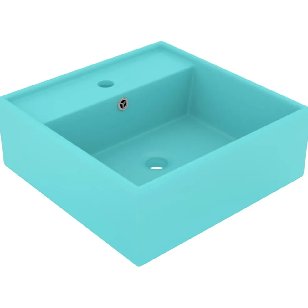 vidaXL Wastafel met overloop vierkant 41x41 cm keramiek mat lichtgroen