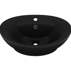 vidaXL Wastafel met overloop ovaal 58,5x39 cm keramiek matzwart