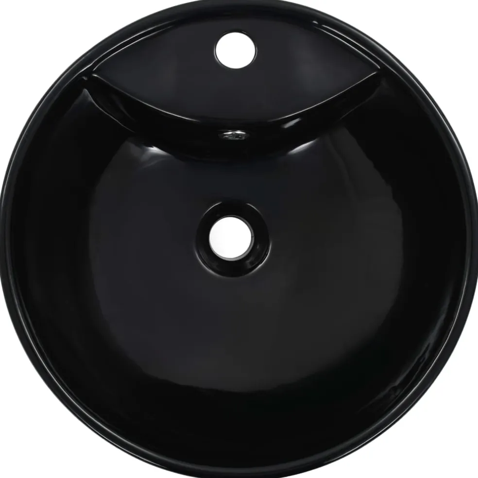 vidaXL Wastafel met overloop 46,5x18 cm keramiek zwart