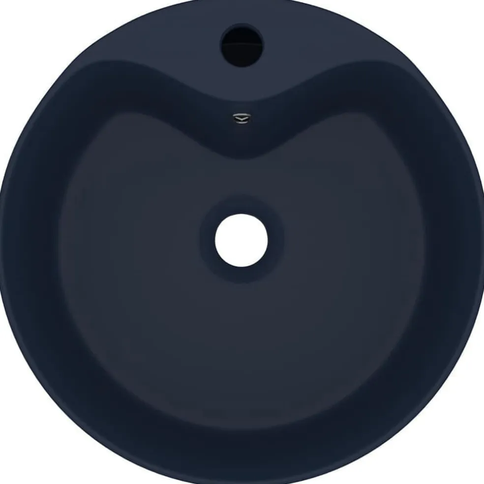 vidaXL Wastafel met overloop 36x13 cm keramiek mat donkerblauw