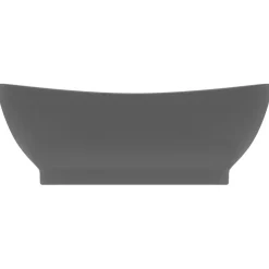 vidaXL Wastafel met overloop ovaal 58,5x39 cm keramiek mat donkergrijs