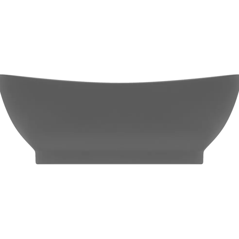 vidaXL Wastafel met overloop ovaal 58,5x39 cm keramiek mat donkergrijs