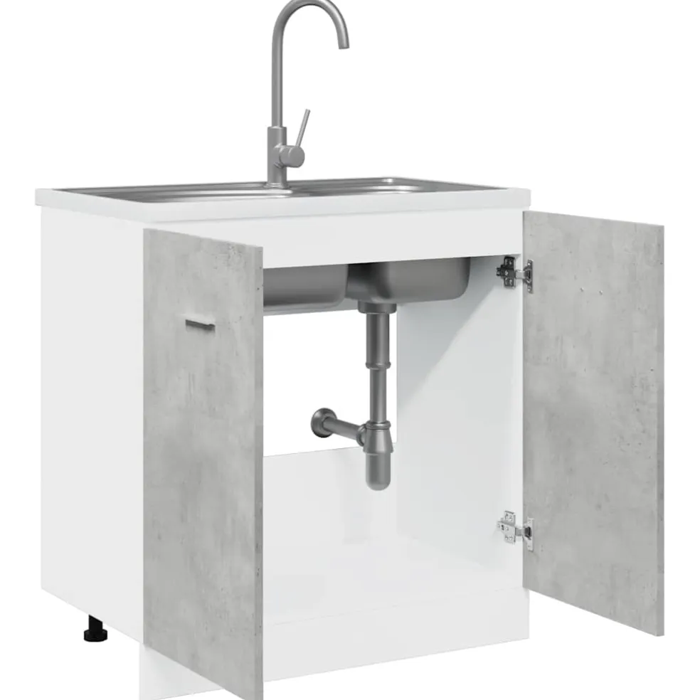 vidaXL Wastafelonderkast Lyon 80x46x81,5 cm bewerkt hout betongrijs