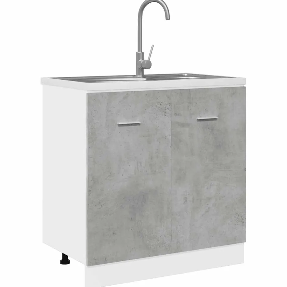 vidaXL Wastafelonderkast Lyon 80x46x81,5 cm bewerkt hout betongrijs