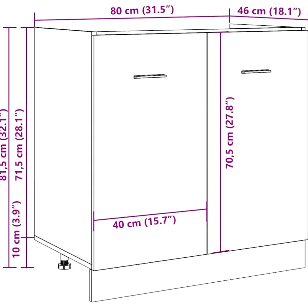 vidaXL Wastafelonderkast Lyon 80x46x81,5 cm bewerkt hout betongrijs