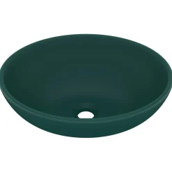 vidaXL Wastafel ovaal 40x33 cm keramiek mat donkergroen