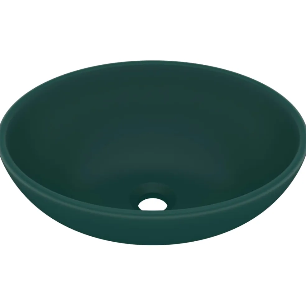 vidaXL Wastafel ovaal 40x33 cm keramiek mat donkergroen