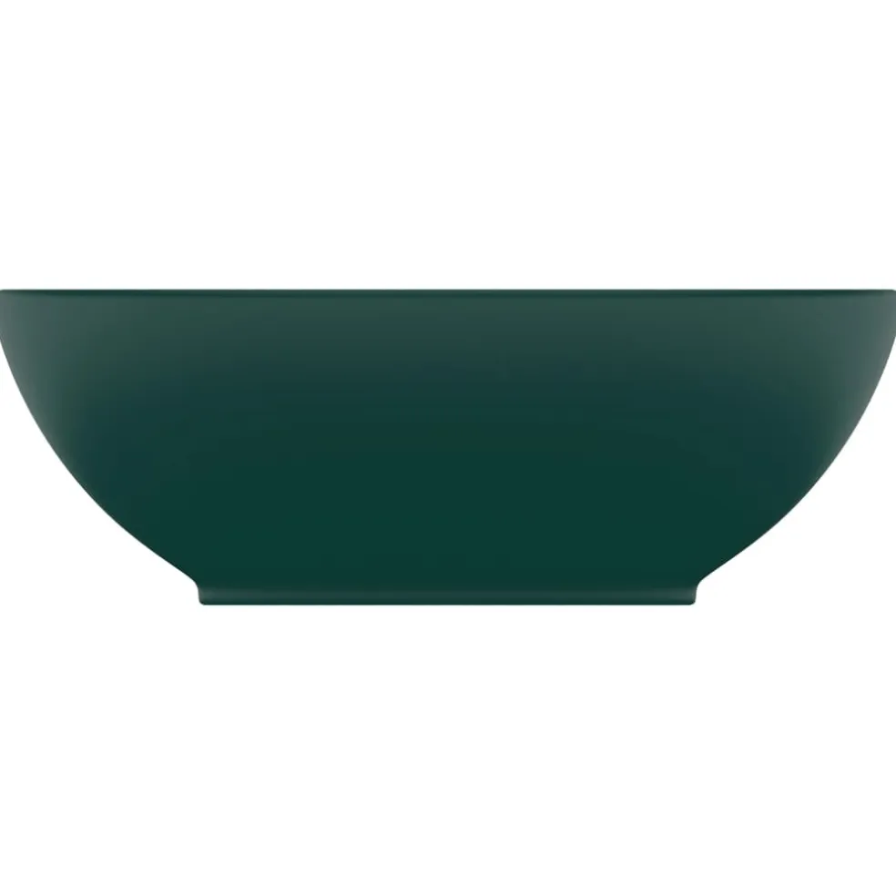 vidaXL Wastafel ovaal 40x33 cm keramiek mat donkergroen