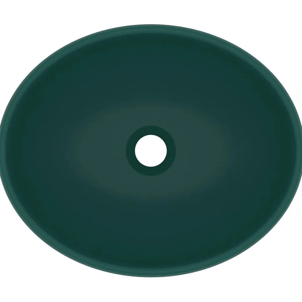 vidaXL Wastafel ovaal 40x33 cm keramiek mat donkergroen