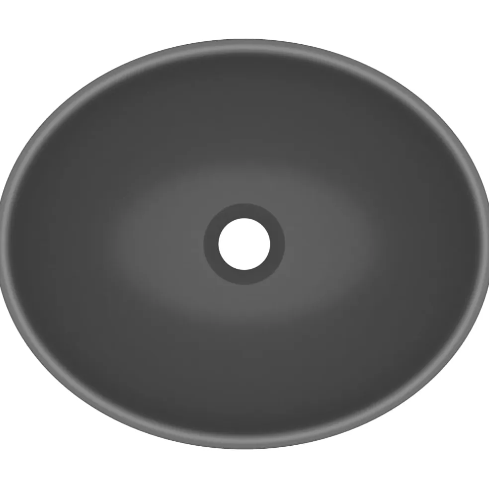 vidaXL Wastafel ovaal 40x33 cm keramiek mat donkergrijs