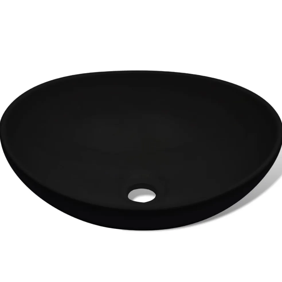 vidaXL Wastafel ovaal 40x33 cm keramiek zwart