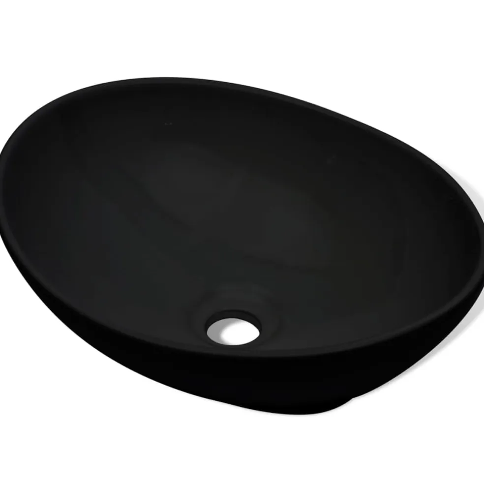 vidaXL Wastafel ovaal 40x33 cm keramiek zwart