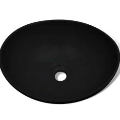 vidaXL Wastafel ovaal 40x33 cm keramiek zwart