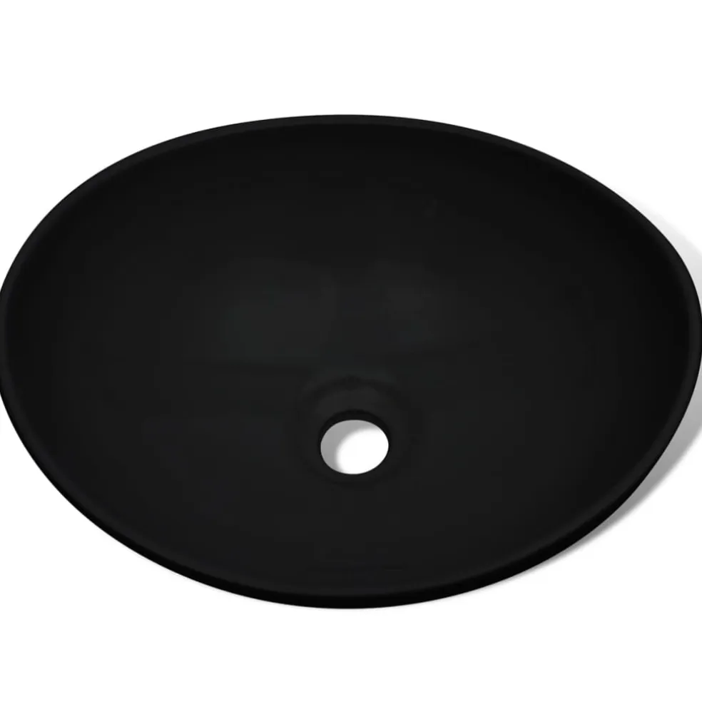 vidaXL Wastafel ovaal 40x33 cm keramiek zwart