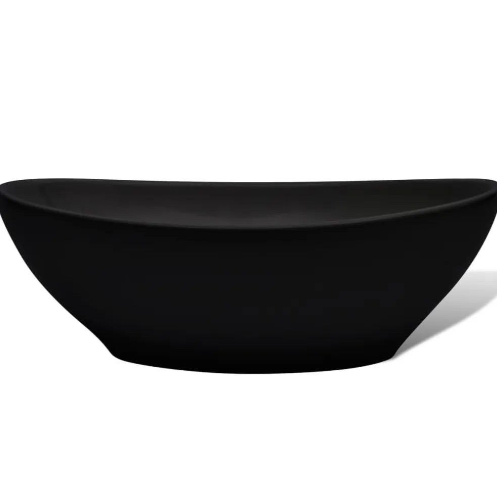 vidaXL Wastafel ovaal 40x33 cm keramiek zwart