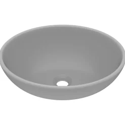vidaXL Wastafel ovaal 40x33 cm keramiek mat lichtgrijs