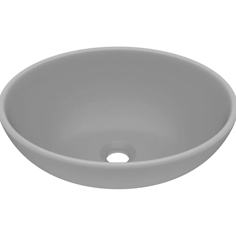 vidaXL Wastafel ovaal 40x33 cm keramiek mat lichtgrijs