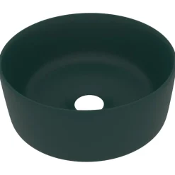 vidaXL Wastafel rond 40x15 cm keramiek mat donkergroen