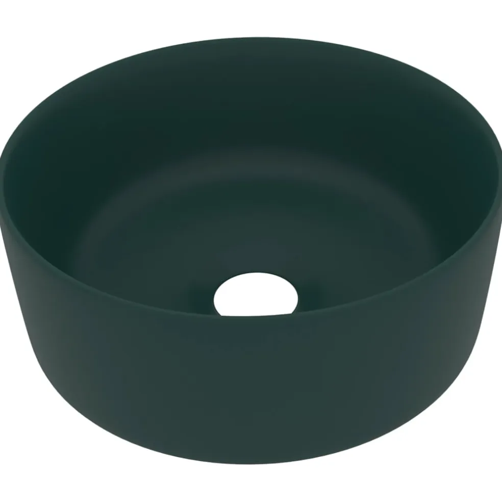 vidaXL Wastafel rond 40x15 cm keramiek mat donkergroen
