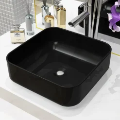 vidaXL Wastafel vierkant 38x38x13,5 cm keramiek zwart