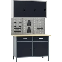 vidaXL Werkbank met drie wandpanelen en een kast