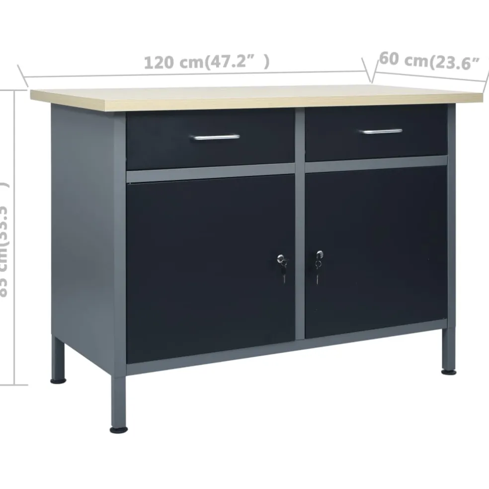 vidaXL Werkbank met drie wandpanelen en een kast