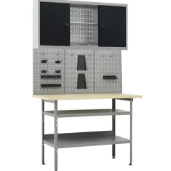 vidaXL Werkbank met drie wandpanelen en een kast