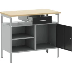 vidaXL Werkbank met lade met plank Zwart en Grijs 100 x 55 x 85 cm