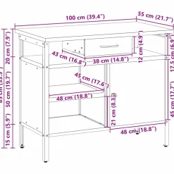 vidaXL Werkbank met lade met plank Zwart en Grijs 100 x 55 x 85 cm