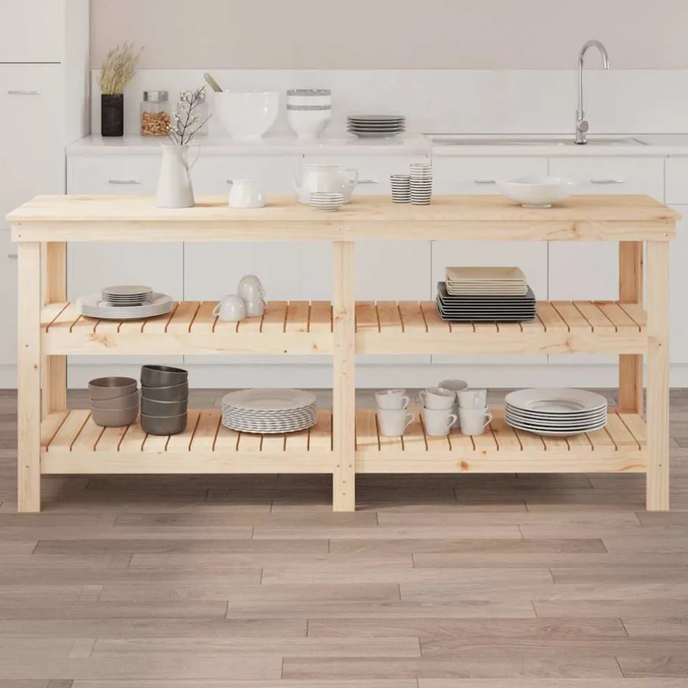 vidaXL Werkbank met plank Naturel 181 x 50 x 80 cm Massief grenenhout