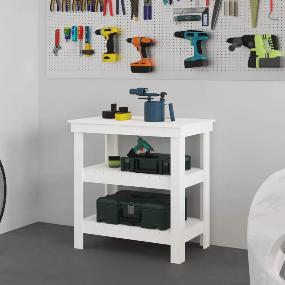 vidaXL Werkbank met plank Wit 78,5 x 50 x 80 cm Massief grenenhout