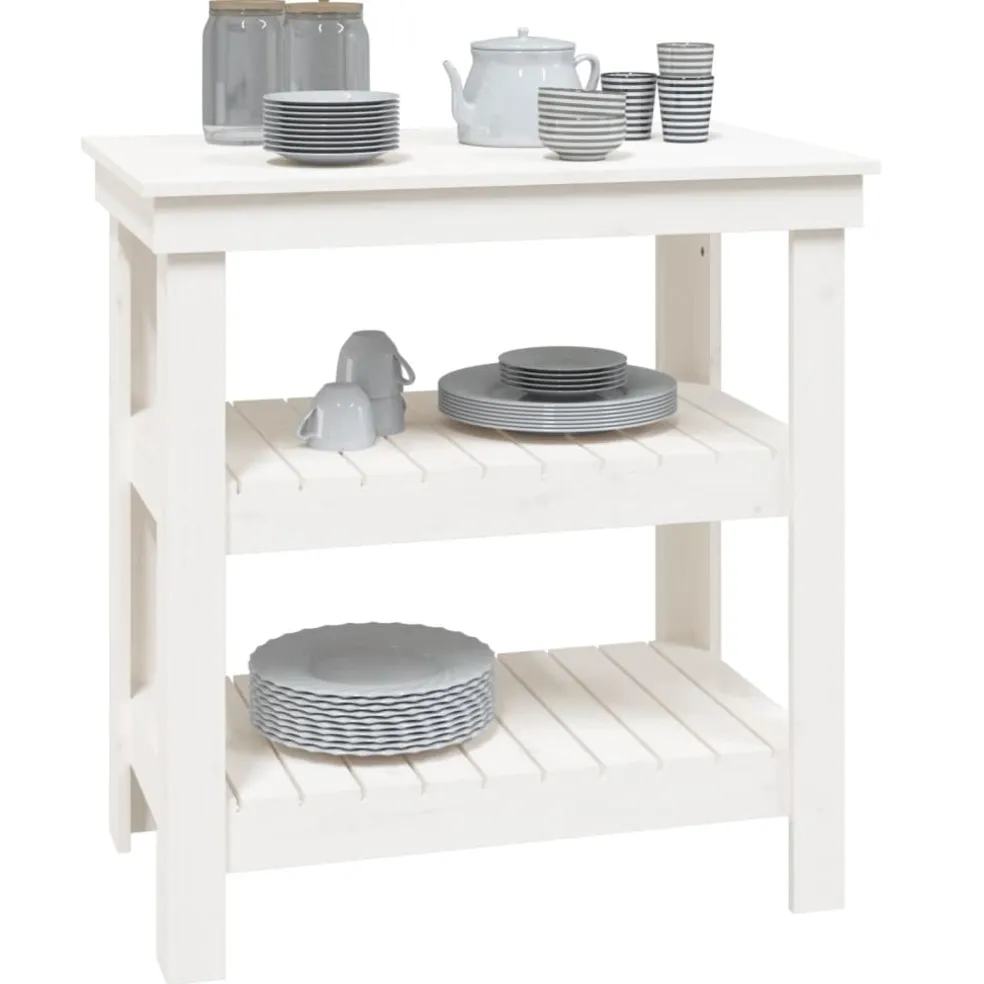 vidaXL Werkbank met plank Wit 78,5 x 50 x 80 cm Massief grenenhout