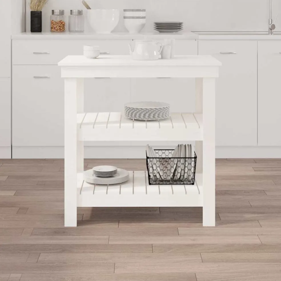 vidaXL Werkbank met plank Wit 78,5 x 50 x 80 cm Massief grenenhout
