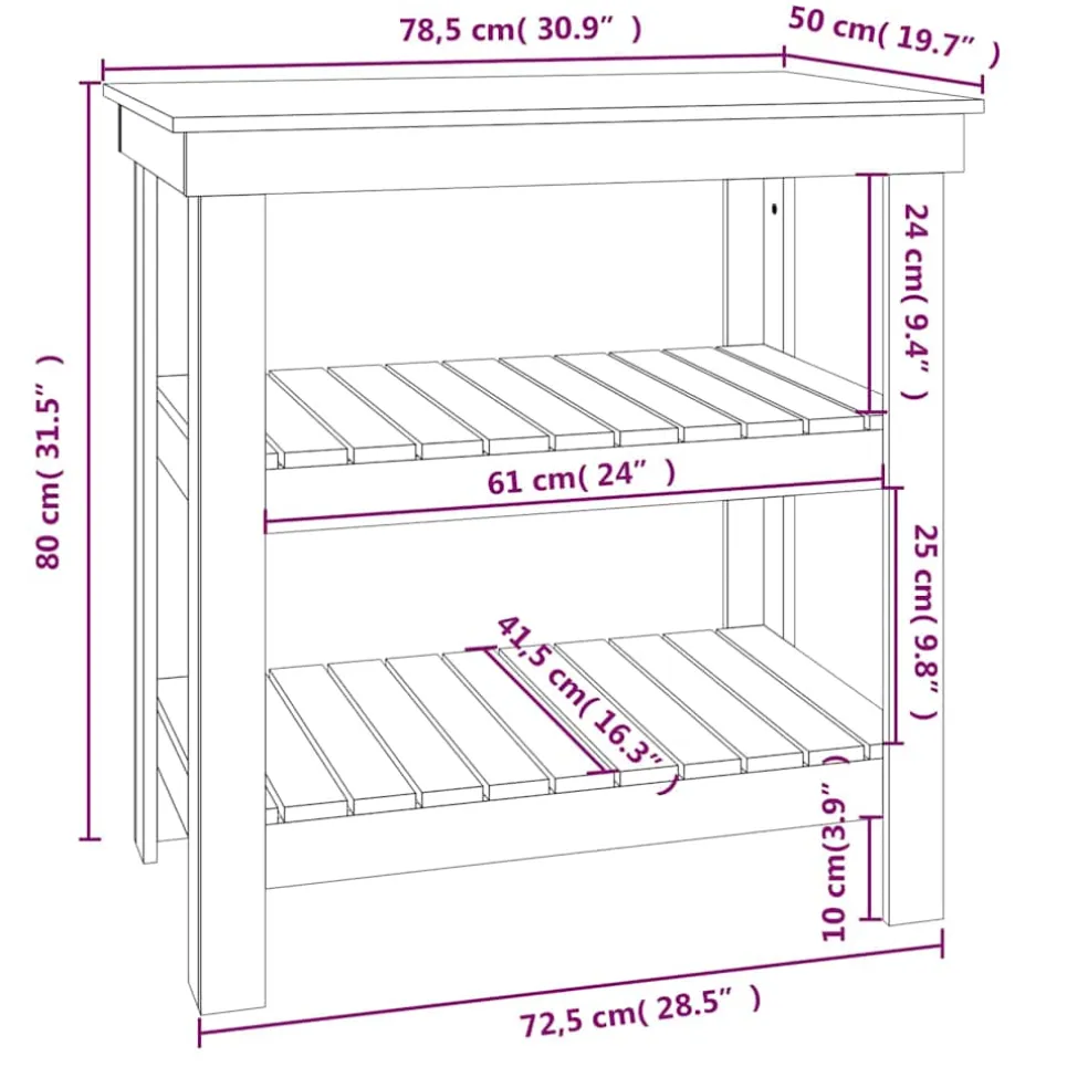 vidaXL Werkbank met plank Wit 78,5 x 50 x 80 cm Massief grenenhout