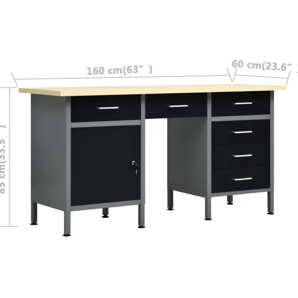 vidaXL Werkbank met vier wandpanelen en twee kasten