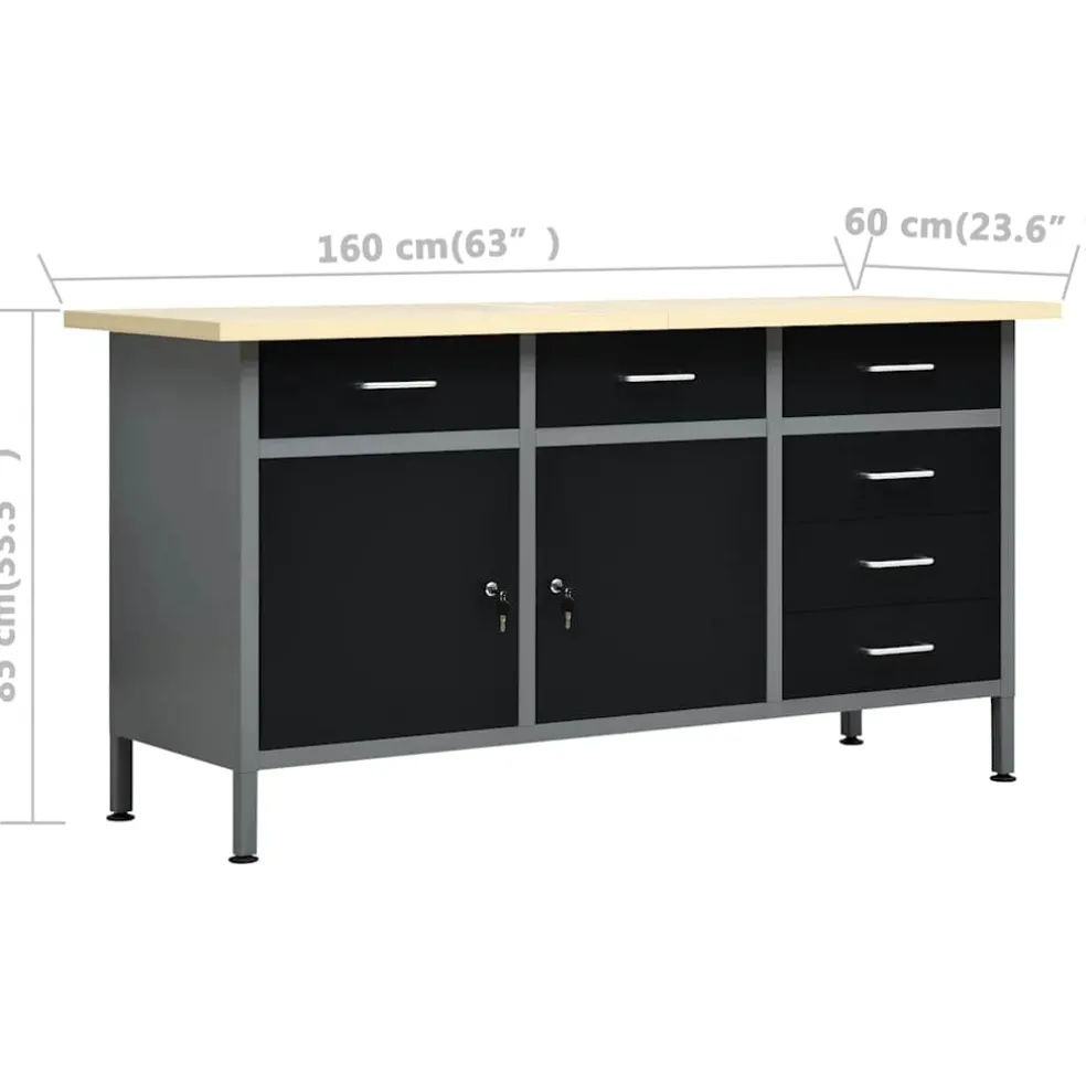 vidaXL Werkbank met vier wandpanelen en twee kasten