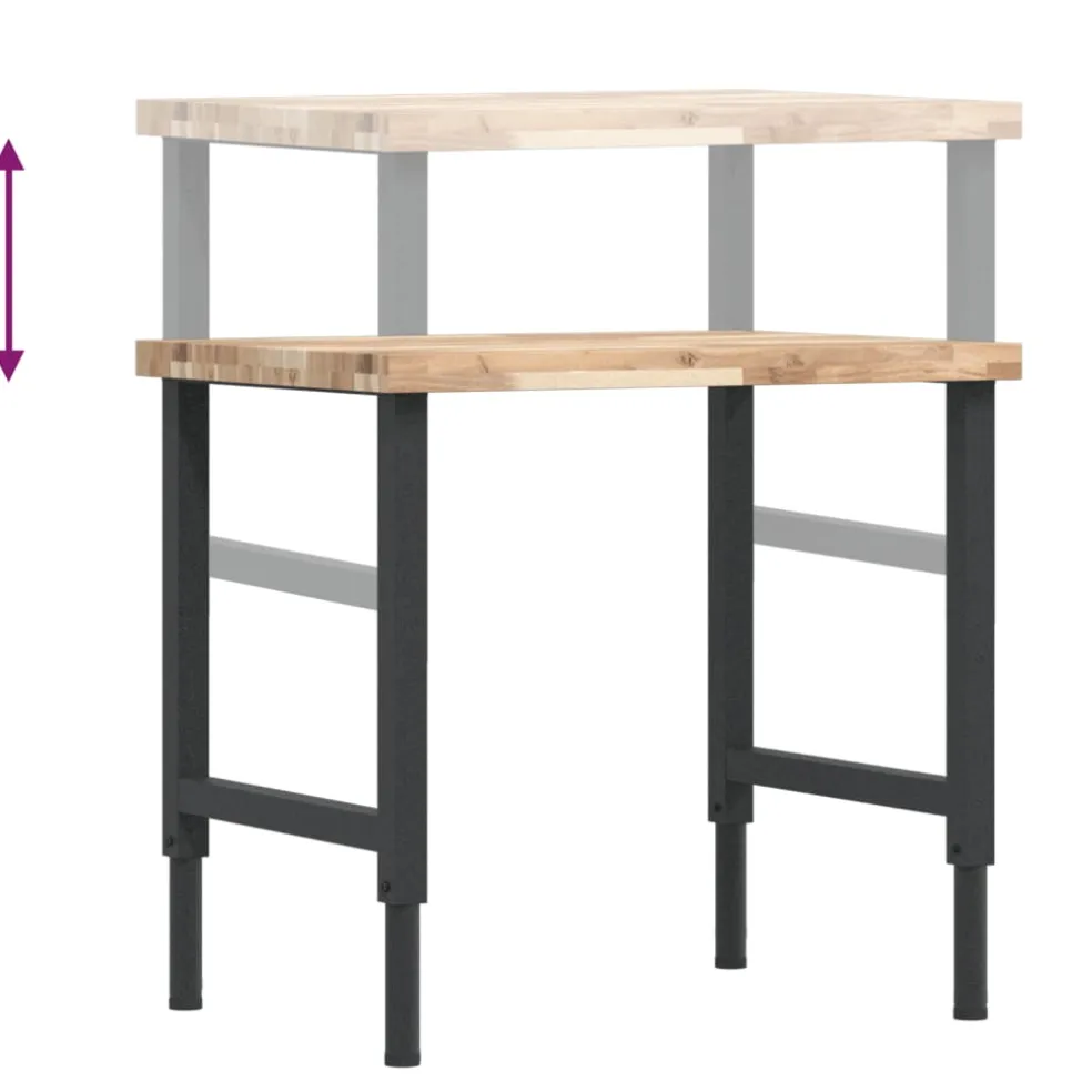 vidaXL Werkbank rechthoekig 80x60x(73-99,5) cm massief acaciahout