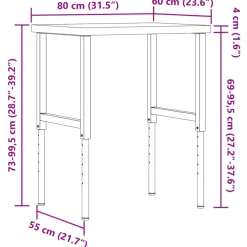 vidaXL Werkbank rechthoekig 80x60x(73-99,5) cm massief acaciahout