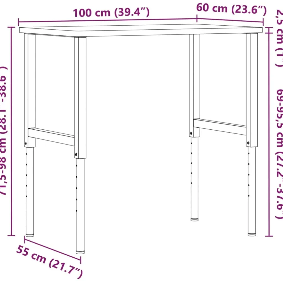 vidaXL Werkbank rechthoekig 100x60x(71,5-98) cm massief beukenhout