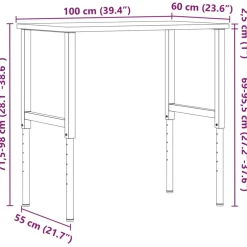 vidaXL Werkbank rechthoek 100x60x(71,5-98) cm eikenhout donkerbruin