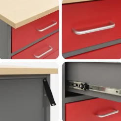 vidaXL Werkbank Rood en Grijs 50 x 55 x 85 cm Engineered hout en staal