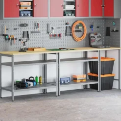 vidaXL Werkbankset 3 st Beige en Grijs Gepoedercoat staal