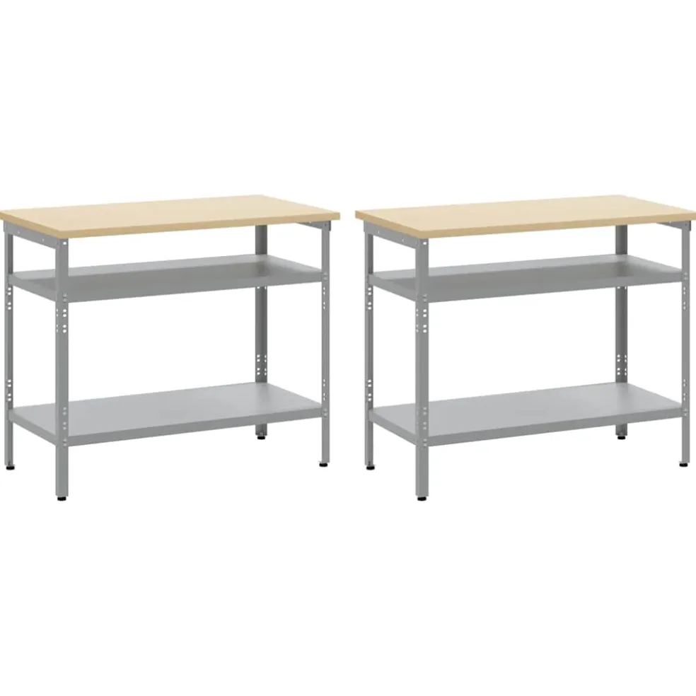 vidaXL Werkbankset 2 st Beige en Grijs Gepoedercoat staal