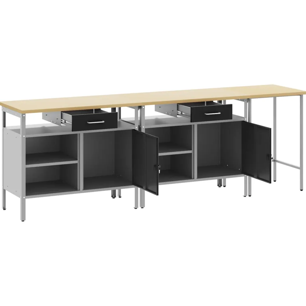 vidaXL Werkbankset 3 st Rood en Grijs Gepoedercoat staal