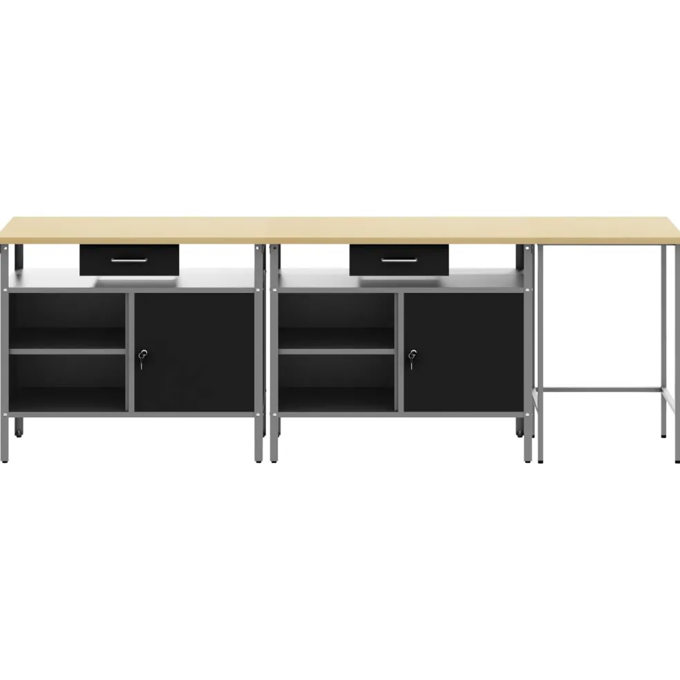 vidaXL Werkbankset 3 st Rood en Grijs Gepoedercoat staal