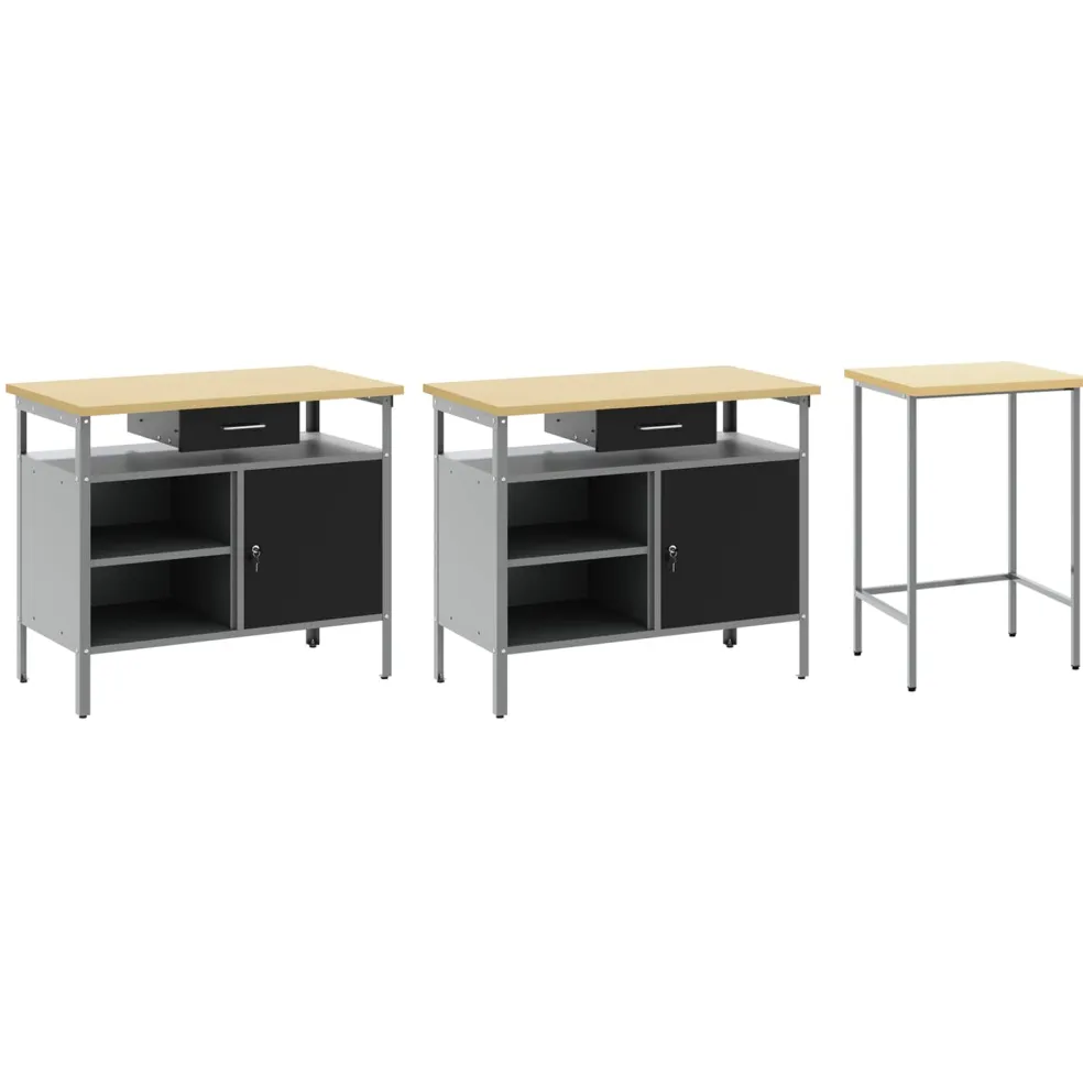vidaXL Werkbankset 3 st Rood en Grijs Gepoedercoat staal