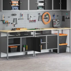 vidaXL Werkbankset 3 st Rood en Grijs Gepoedercoat staal