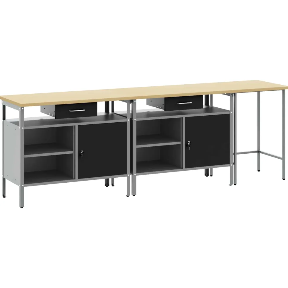 vidaXL Werkbankset 3 st Rood en Grijs Gepoedercoat staal