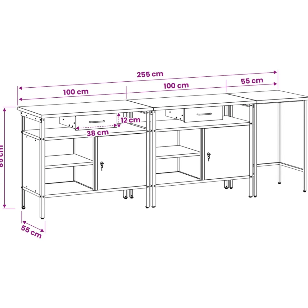 vidaXL Werkbankset 3 st Rood en Grijs Gepoedercoat staal