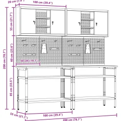 vidaXL Werkbankset 8 st Rood en Grijs Gepoedercoat staal